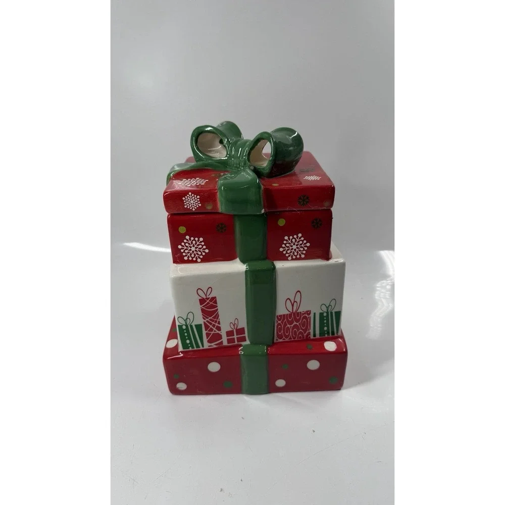 Vintage Ceramic Stacked Christmas Presents Shaped Cookie Jar 10